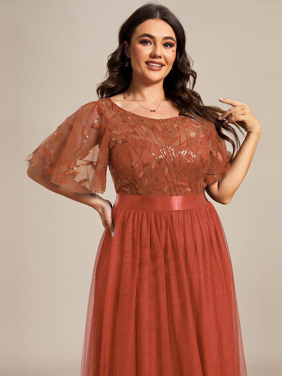 ever SAPHIR|Women's A-Line Sequin Leaf Maxi Prom Dress with Sleeves