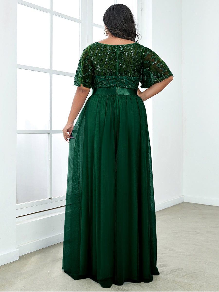 ever SAPHIR|Women's A-Line Sequin Leaf Maxi Prom Dress with Sleeves