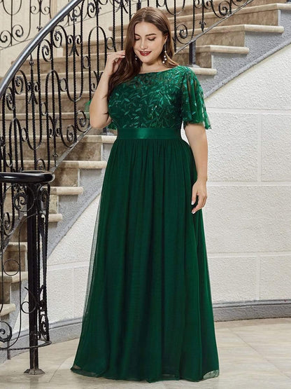 pretty SAPHIR|Plus Size Women's Embroidery Evening Dresses with Short Sleeve