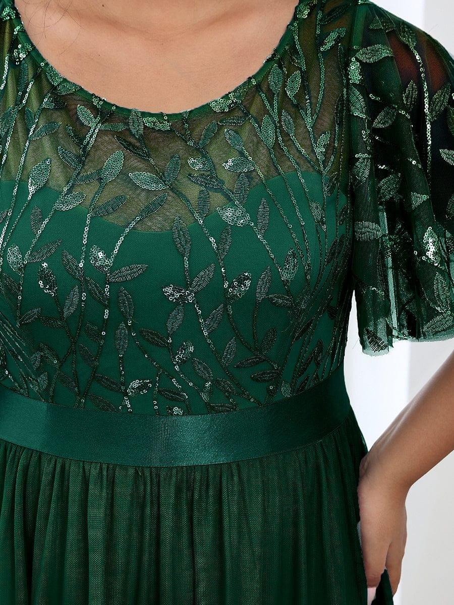 ever SAPHIR|Women's A-Line Sequin Leaf Maxi Prom Dress with Sleeves