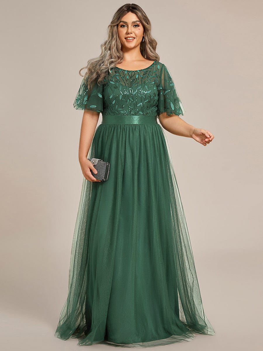 ever SAPHIR|Women's A-Line Short Sleeve Embroidery Floor Length Evening Dresses