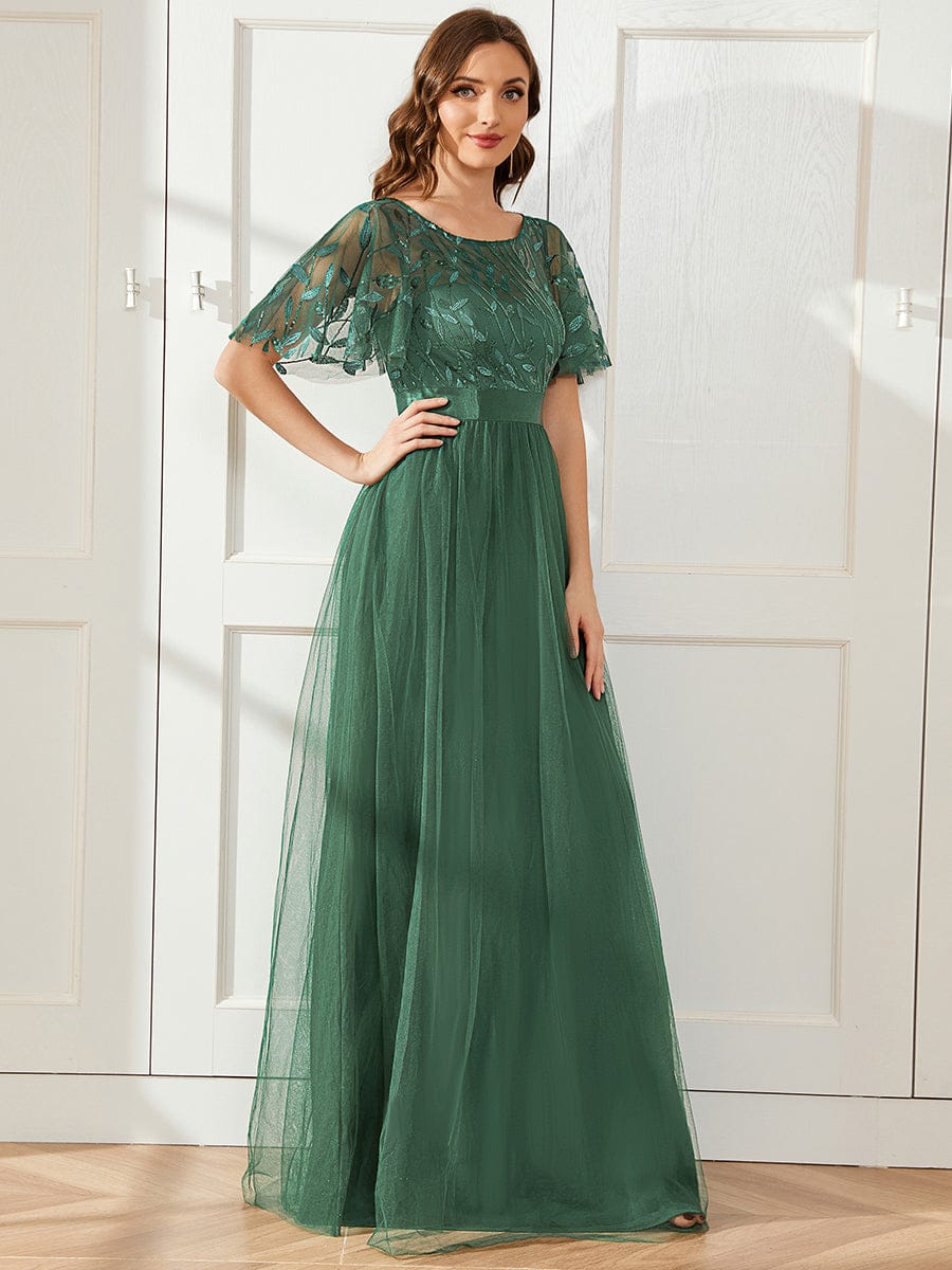 ever SAPHIR|Women's A-Line Short Sleeve Embroidery Floor Length Evening Dresses