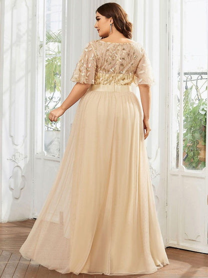 pretty SAPHIR|Plus Size Women's Embroidery Evening Dresses with Short Sleeve