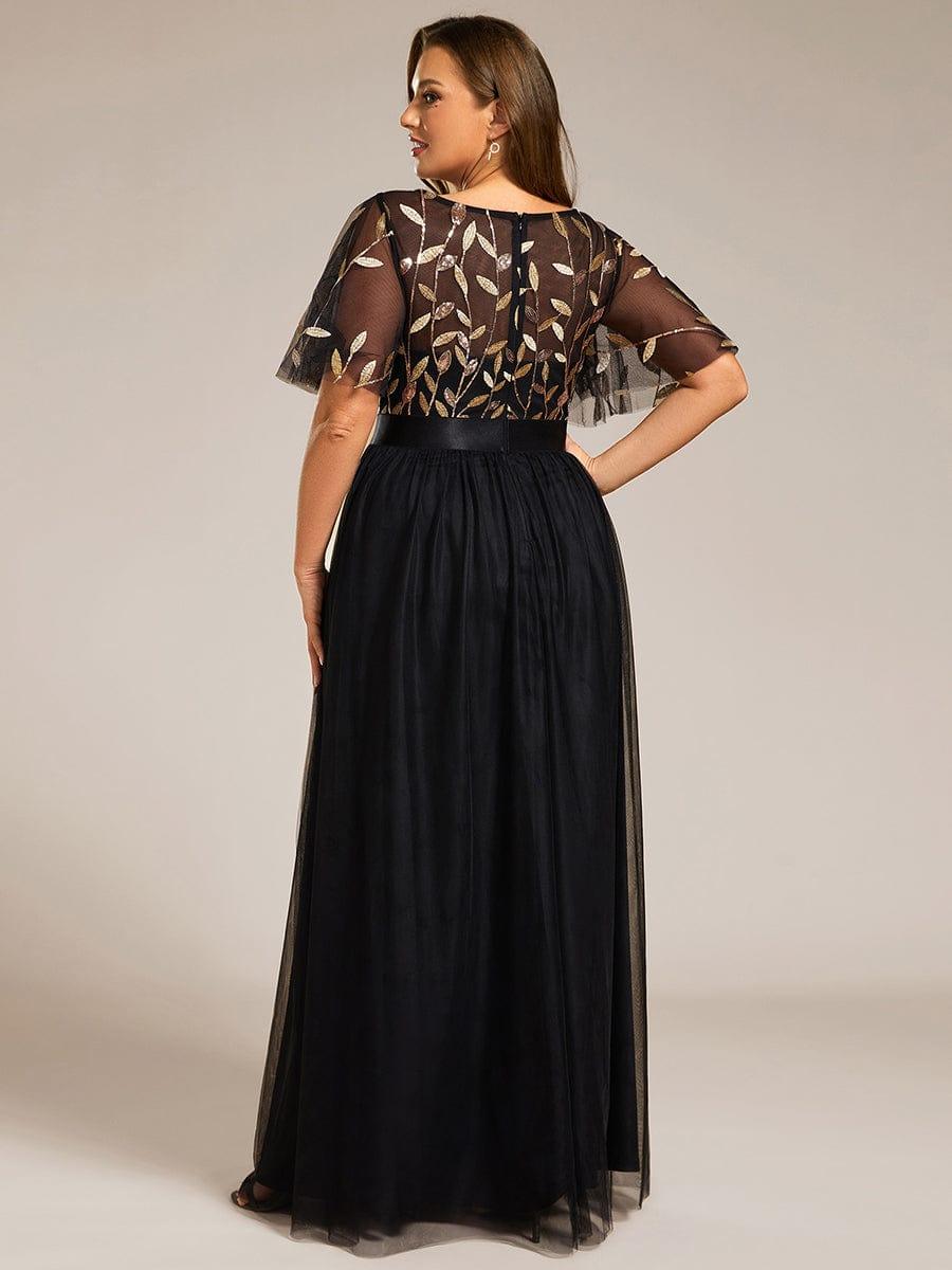 ever SAPHIR|Women's A-Line Sequin Leaf Maxi Prom Dress with Sleeves