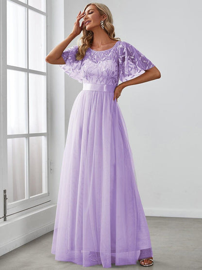 ever SAPHIR|Women's A-Line Short Sleeve Embroidery Floor Length Evening Dresses