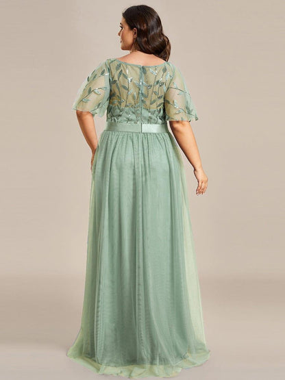 ever SAPHIR|Women's A-Line Sequin Leaf Maxi Prom Dress with Sleeves