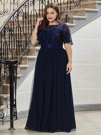 pretty SAPHIR|Plus Size Women's Embroidery Evening Dresses with Short Sleeve