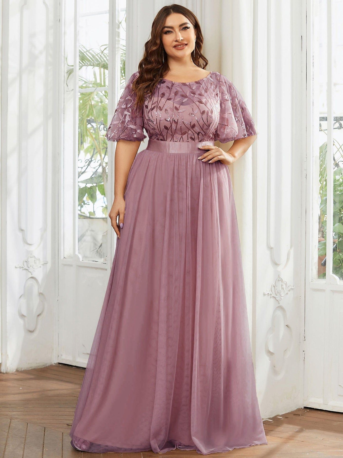 pretty SAPHIR|Plus Size Women's Embroidery Evening Dresses with Short Sleeve