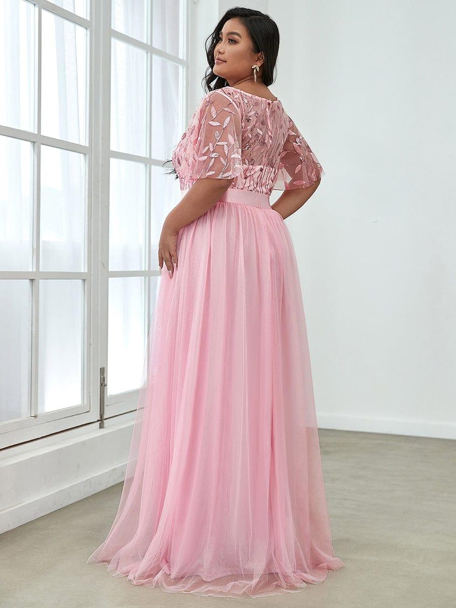 ever SAPHIR|Women's A-Line Sequin Leaf Maxi Prom Dress with Sleeves
