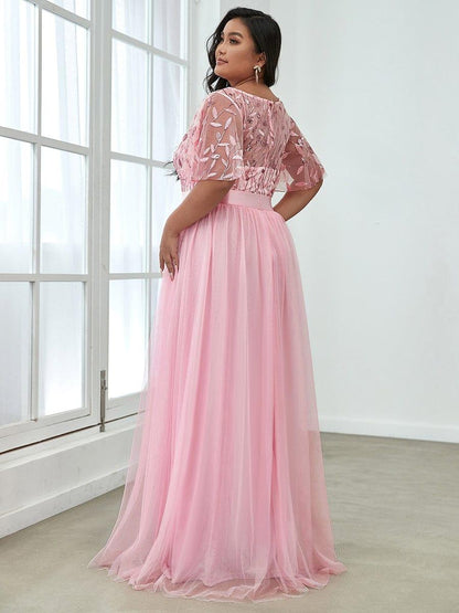 ever SAPHIR|Women's A-Line Sequin Leaf Maxi Prom Dress with Sleeves