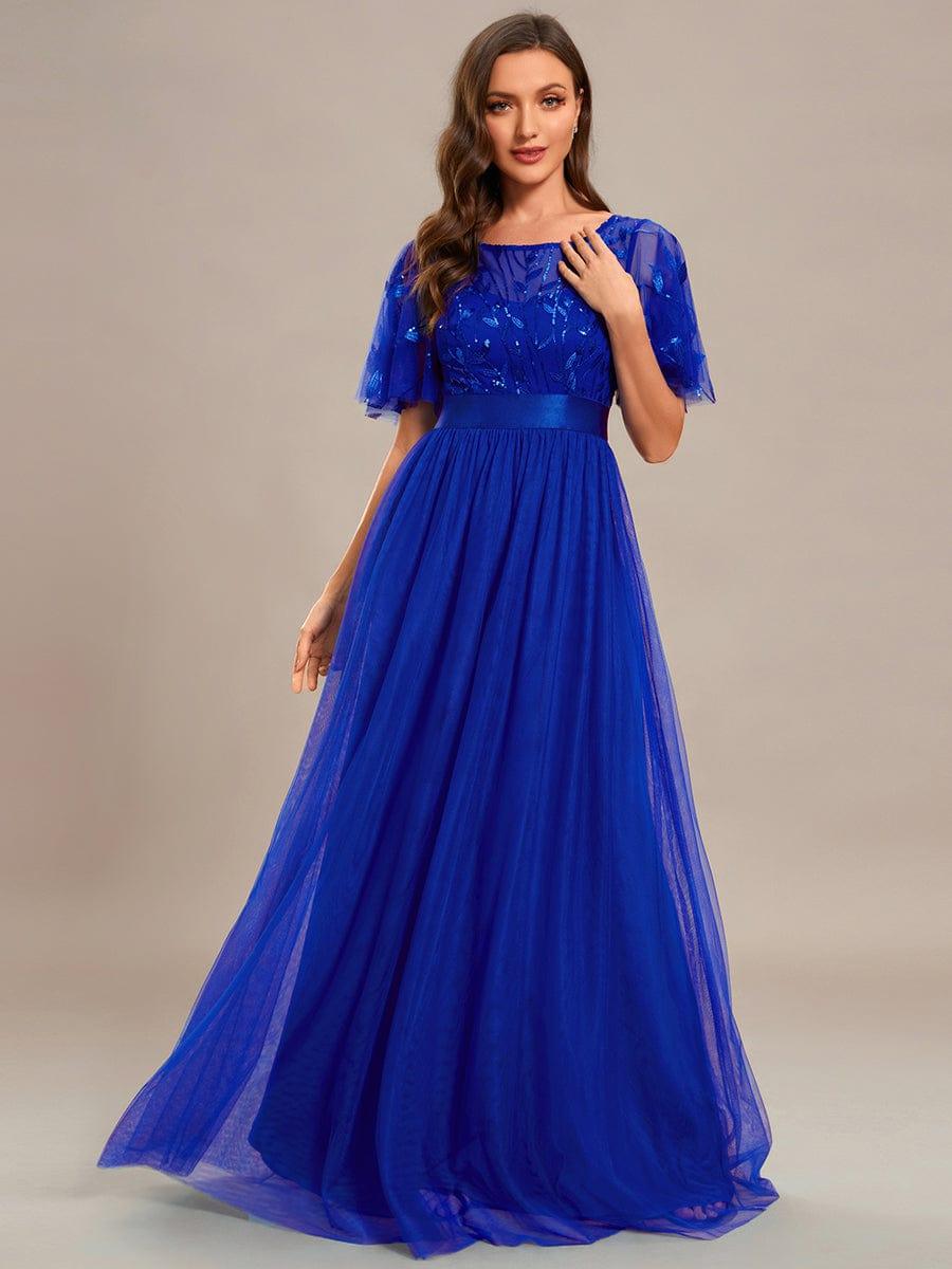 ever SAPHIR|Women's A-Line Short Sleeve Embroidery Floor Length Evening Dresses