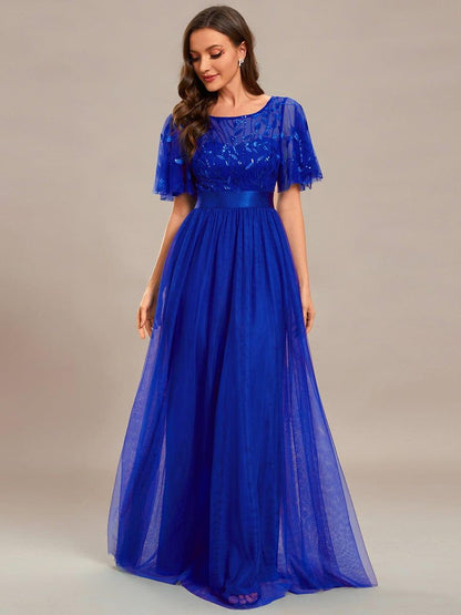 ever SAPHIR|Women's A-Line Short Sleeve Embroidery Floor Length Evening Dresses