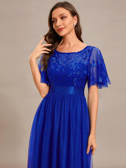 ever SAPHIR|Women's A-Line Short Sleeve Embroidery Floor Length Evening Dresses