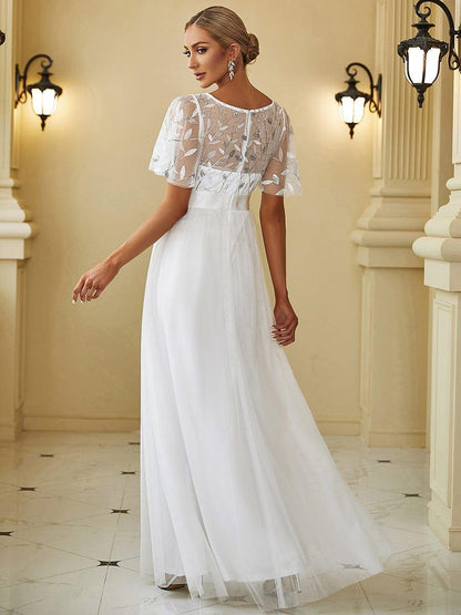 ever SAPHIR|Women's A-Line Short Sleeve Embroidery Floor Length Evening Dresses