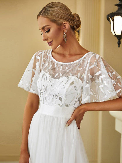 ever SAPHIR|Women's A-Line Short Sleeve Embroidery Floor Length Evening Dresses