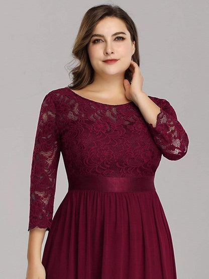 pretty FAUN|Simple Plus Size Lace Evening Dress with Half Sleeves
