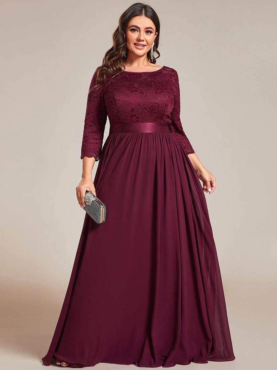 ever FAUN|Lace Chiffon Maxi Evening Dress with Half Sleeve
