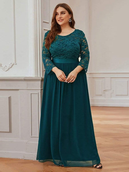 ever FAUN|Lace Chiffon Maxi Evening Dress with Half Sleeve