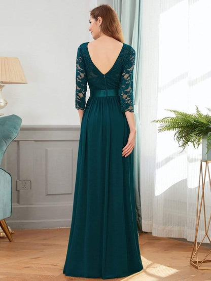 ever FAUN|Lace Chiffon Maxi Evening Dress with Half Sleeve