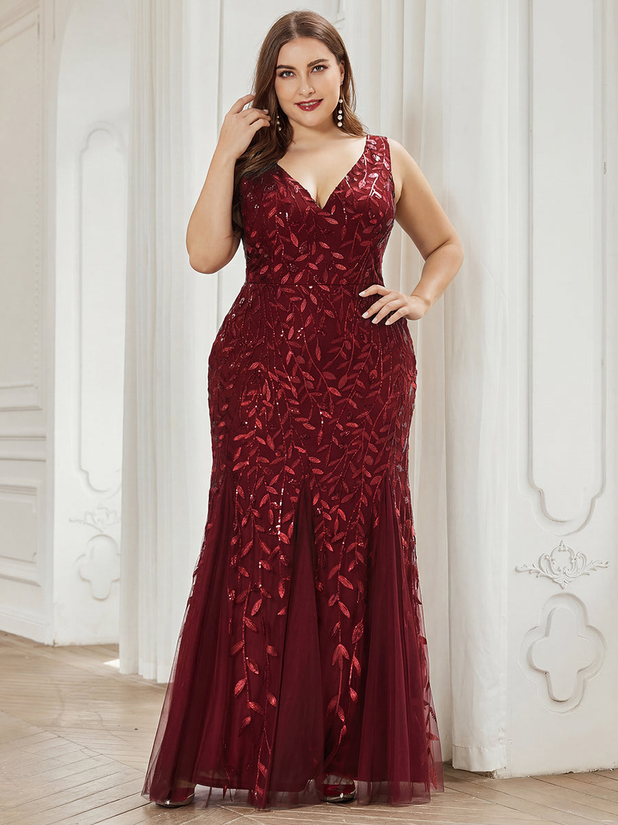 ever ORIEL|Leaf Sequin V-Neck Sleeveless Bridesmaid Dress with Tulle Hem