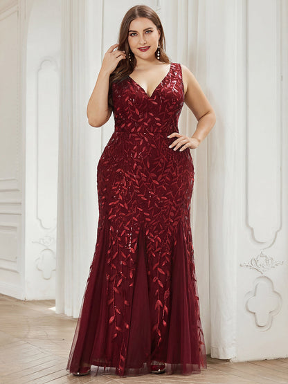 ever ORIEL|Leaf Sequin V-Neck Sleeveless Bridesmaid Dress with Tulle Hem