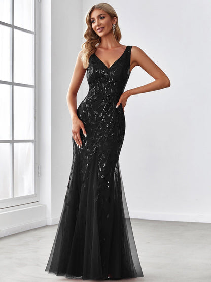 ever ORIEL|Women's Double V-Neck Fishtail Sequin Evening Dress