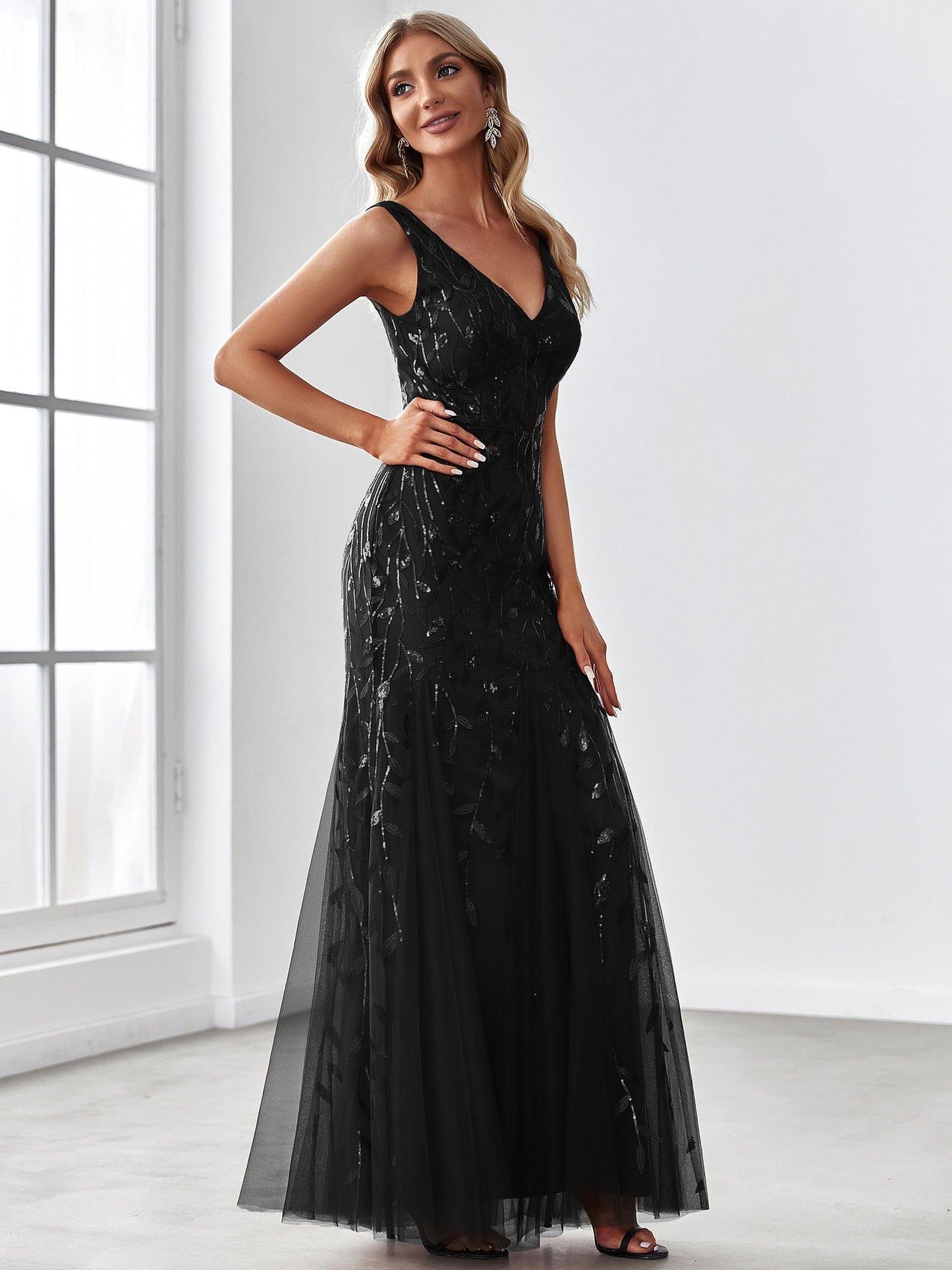 ever ORIEL|Women's Double V-Neck Fishtail Sequin Evening Dress