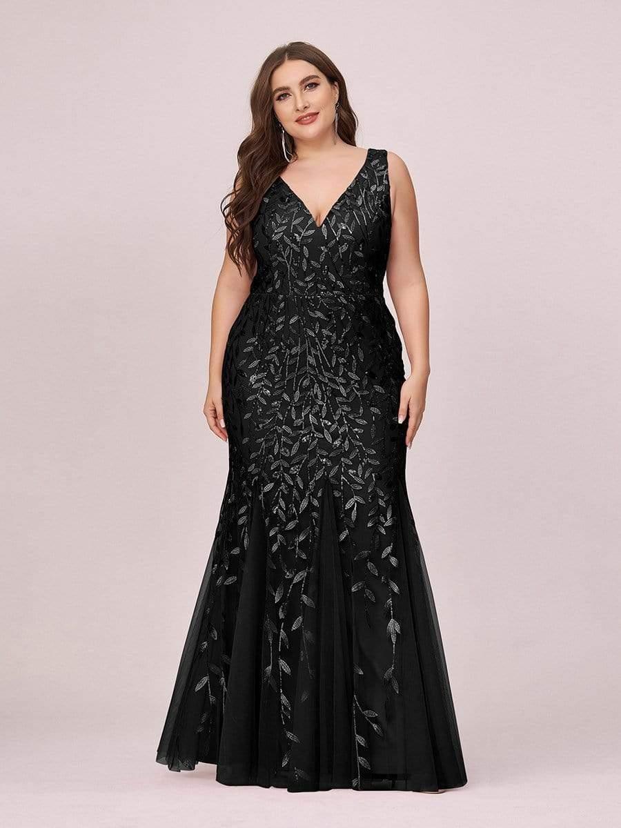 ever ORIEL|Leaf Sequin V-Neck Sleeveless Bridesmaid Dress with Tulle Hem