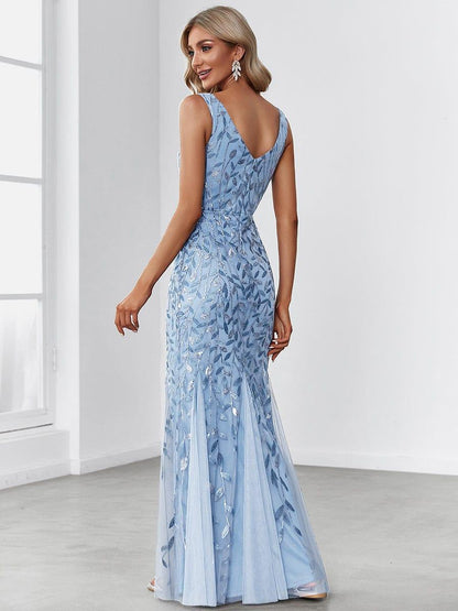 ever ORIEL|Leaf Sequin V-Neck Sleeveless Bridesmaid Dress with Tulle Hem