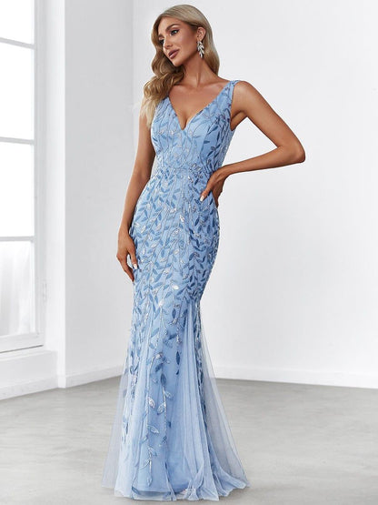 ever ORIEL|Leaf Sequin V-Neck Sleeveless Bridesmaid Dress with Tulle Hem