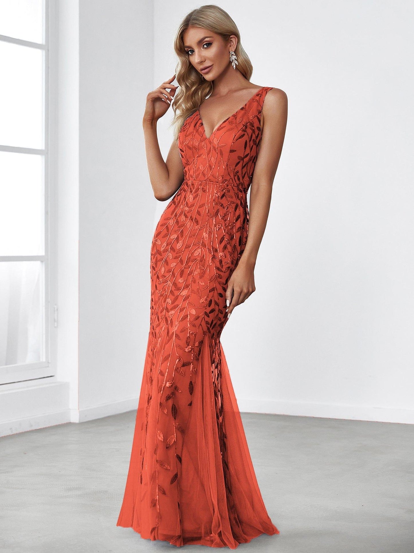 ever ORIEL|Women's Double V-Neck Fishtail Sequin Evening Dress