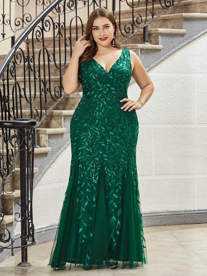 ever ORIEL|Leaf Sequin V-Neck Sleeveless Bridesmaid Dress with Tulle Hem