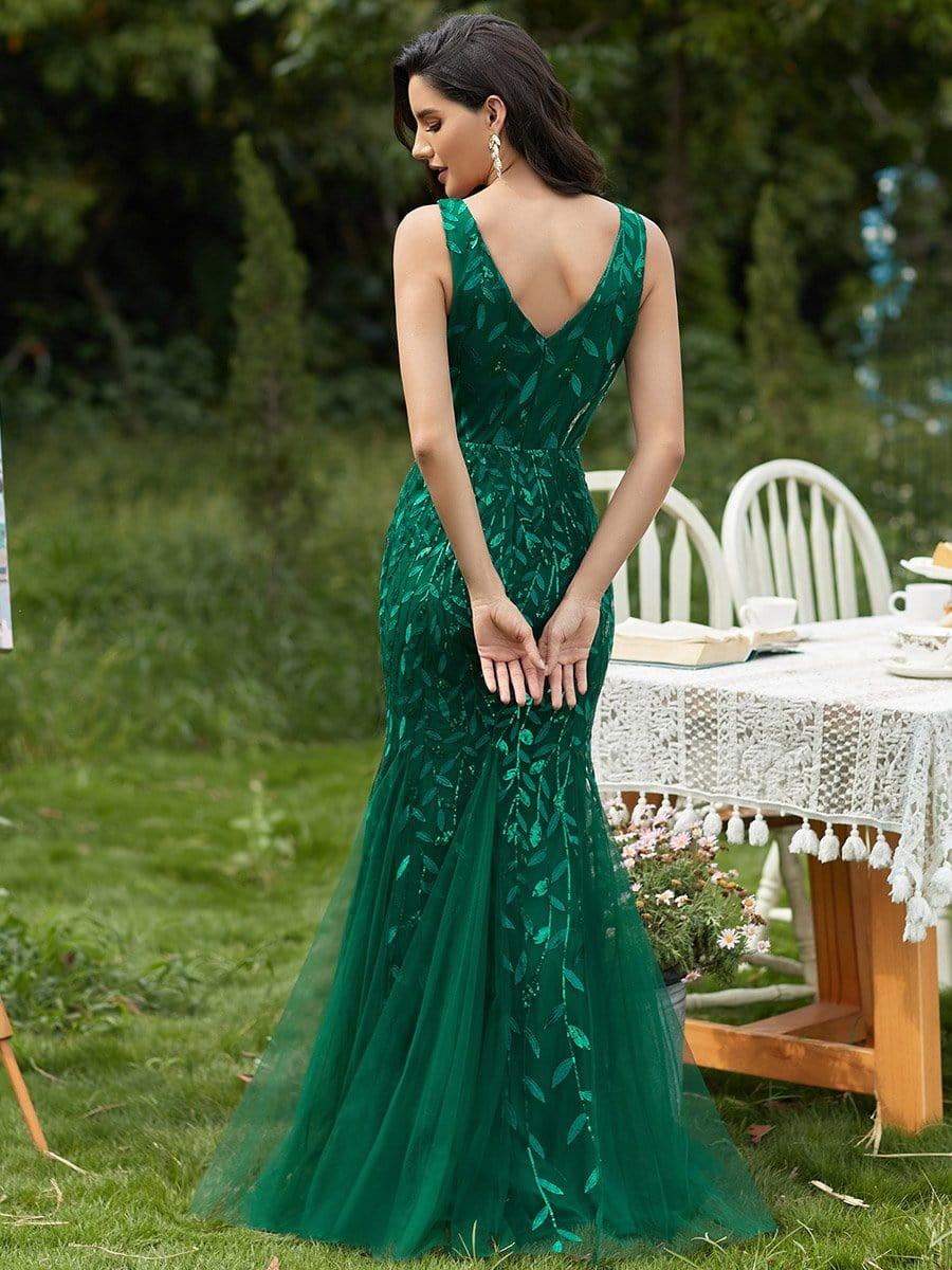 ever ORIEL|Leaf Sequin V-Neck Sleeveless Bridesmaid Dress with Tulle Hem