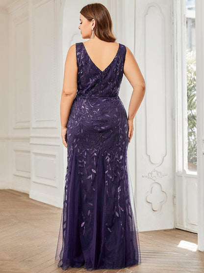 ever ORIEL|Leaf Sequin V-Neck Sleeveless Bridesmaid Dress with Tulle Hem