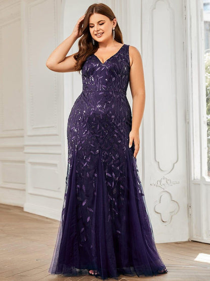 ever ORIEL|Leaf Sequin V-Neck Sleeveless Bridesmaid Dress with Tulle Hem