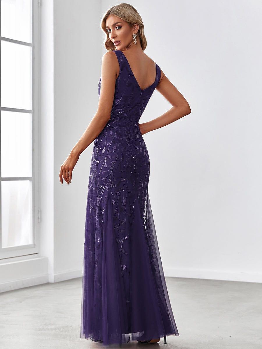 ever ORIEL|Leaf Sequin V-Neck Sleeveless Bridesmaid Dress with Tulle Hem