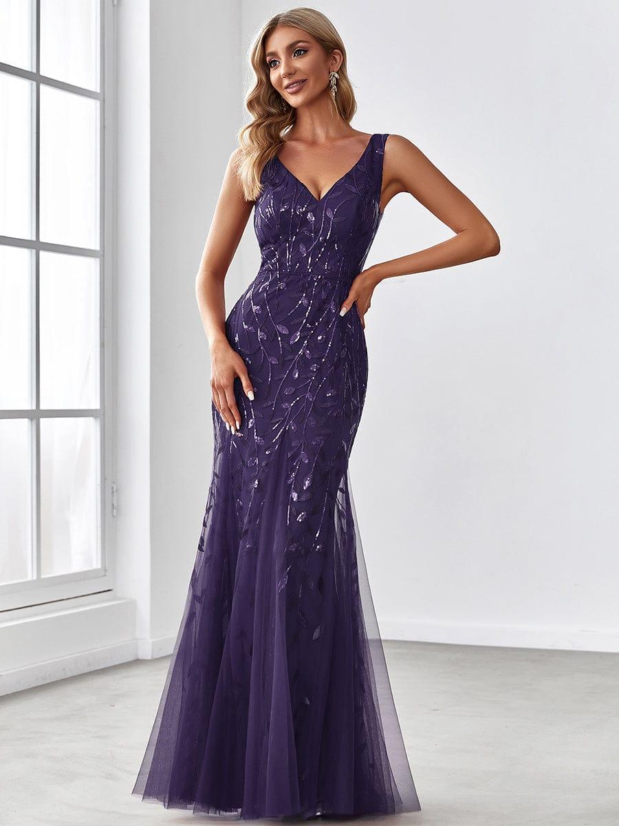 ever ORIEL|Leaf Sequin V-Neck Sleeveless Bridesmaid Dress with Tulle Hem