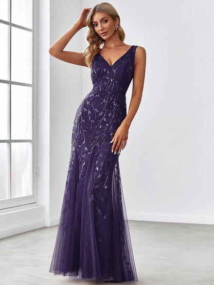 ever ORIEL|Women's Double V-Neck Fishtail Sequin Evening Dress