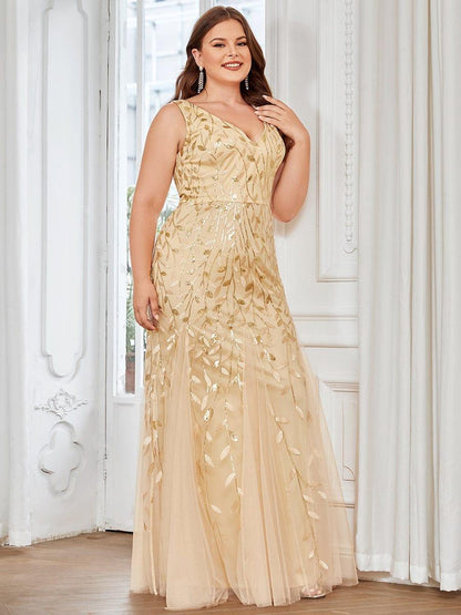 ever ORIEL|Leaf Sequin V-Neck Sleeveless Bridesmaid Dress with Tulle Hem