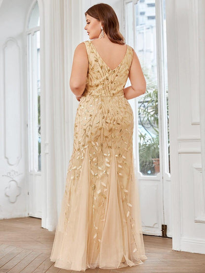 ever ORIEL|Leaf Sequin V-Neck Sleeveless Bridesmaid Dress with Tulle Hem