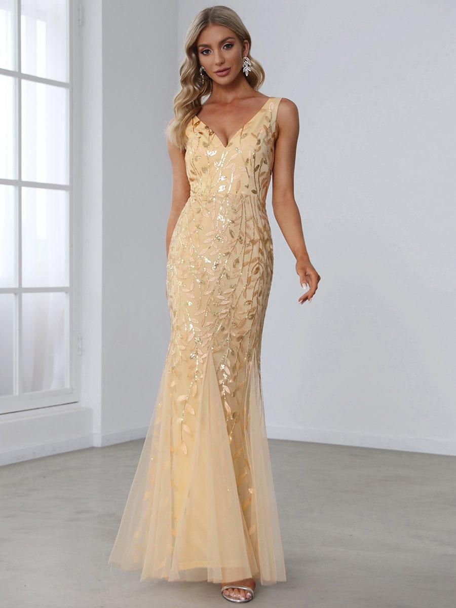 ever ORIEL|Leaf Sequin V-Neck Sleeveless Bridesmaid Dress with Tulle Hem