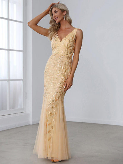 ever ORIEL|Women's Double V-Neck Fishtail Sequin Evening Dress