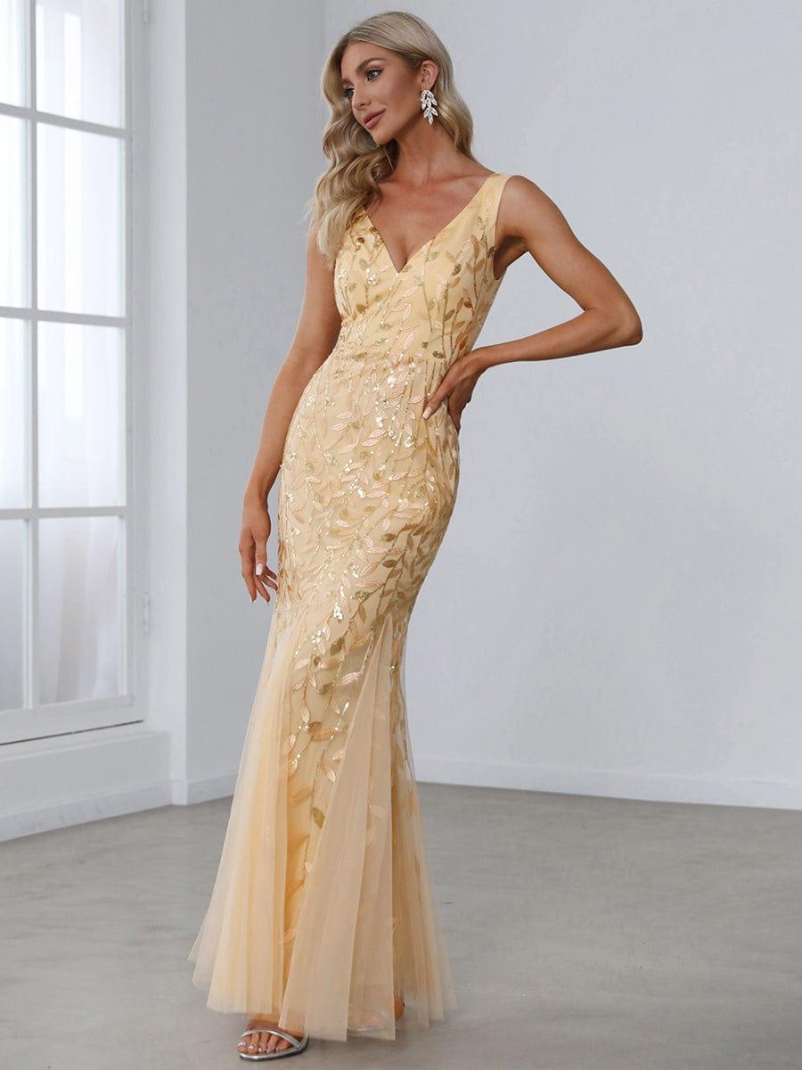 ever ORIEL|Leaf Sequin V-Neck Sleeveless Bridesmaid Dress with Tulle Hem