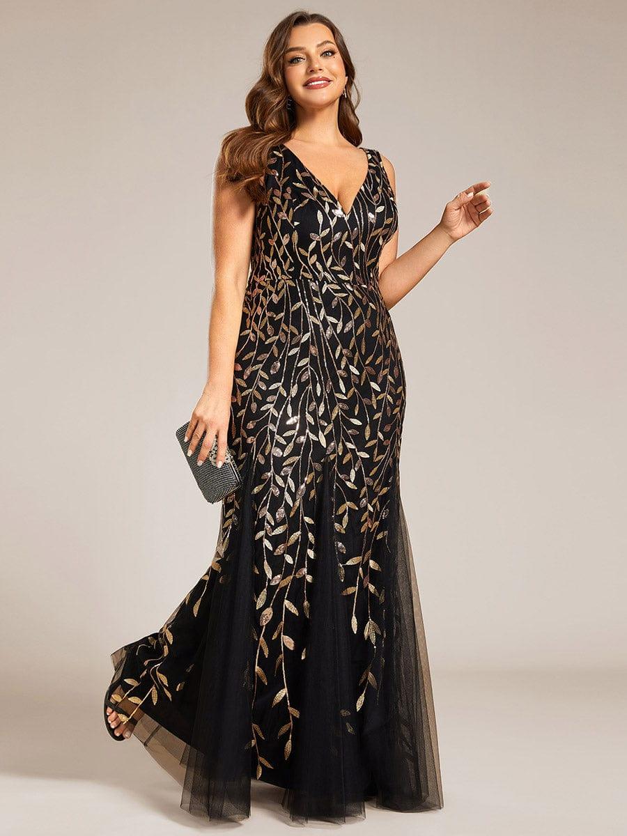 ever ORIEL|Leaf Sequin V-Neck Sleeveless Bridesmaid Dress with Tulle Hem