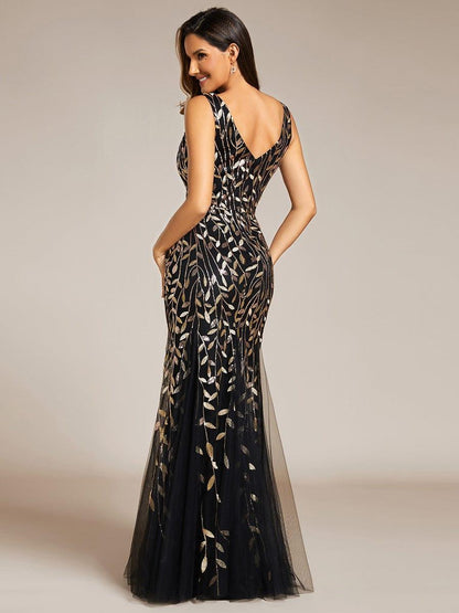 ever ORIEL|Leaf Sequin V-Neck Sleeveless Bridesmaid Dress with Tulle Hem