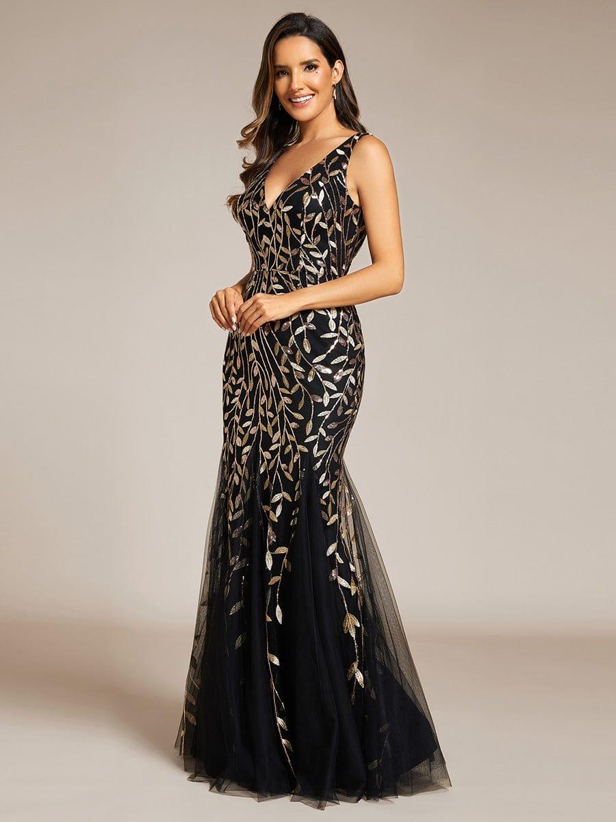 ever ORIEL|Leaf Sequin V-Neck Sleeveless Bridesmaid Dress with Tulle Hem