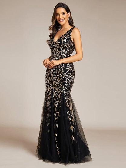 ever ORIEL|Leaf Sequin V-Neck Sleeveless Bridesmaid Dress with Tulle Hem