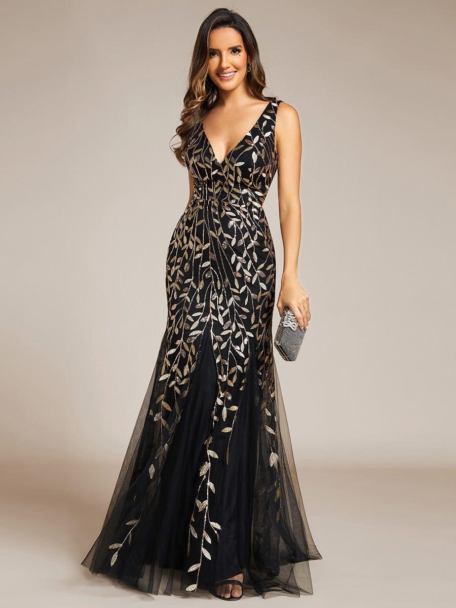 ever ORIEL|Leaf Sequin V-Neck Sleeveless Bridesmaid Dress with Tulle Hem