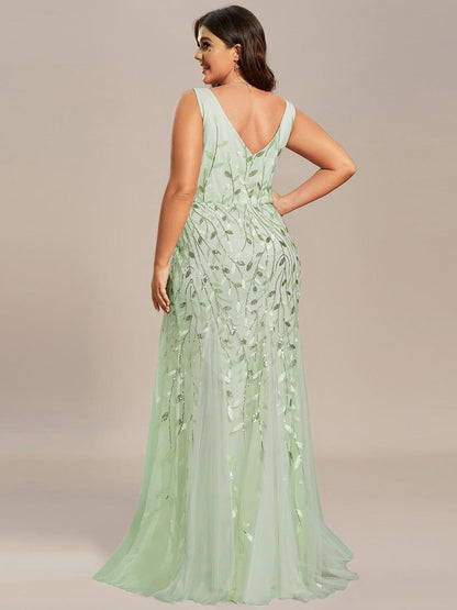 ever ORIEL|Leaf Sequin V-Neck Sleeveless Bridesmaid Dress with Tulle Hem