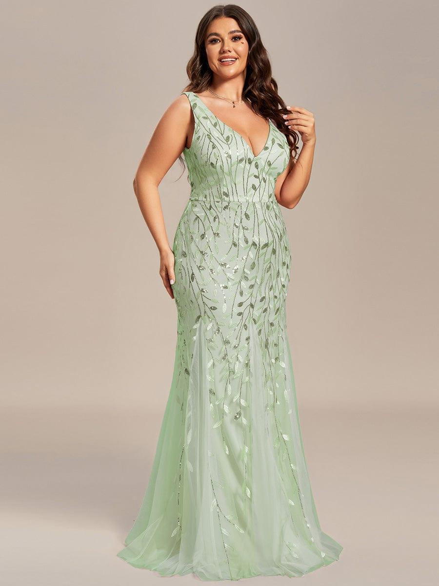 ever ORIEL|Leaf Sequin V-Neck Sleeveless Bridesmaid Dress with Tulle Hem